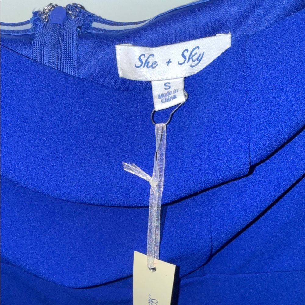 NWT She + Sky Vibrant Mini Fit and flare Blue Dress Small - Picture 2 of 4